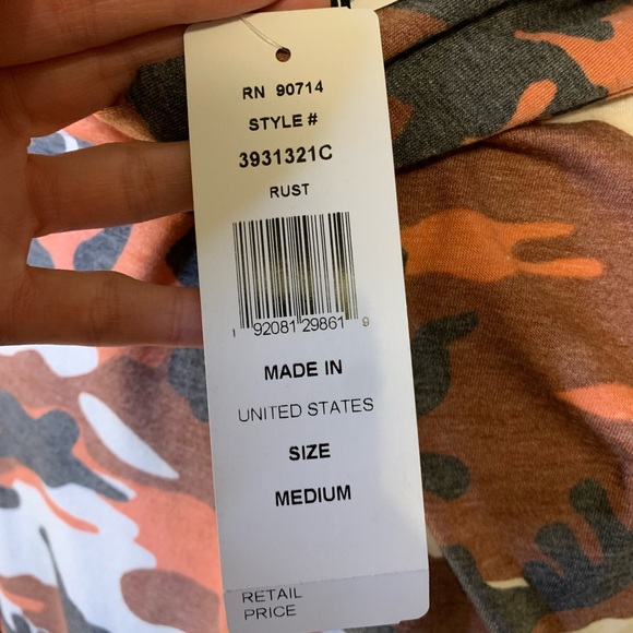 Coco Bianco Orange Brown Camo Fall Tones Cowl Neck Tunic 3/4 Sleeve NWT Size M - Picture 14 of 16